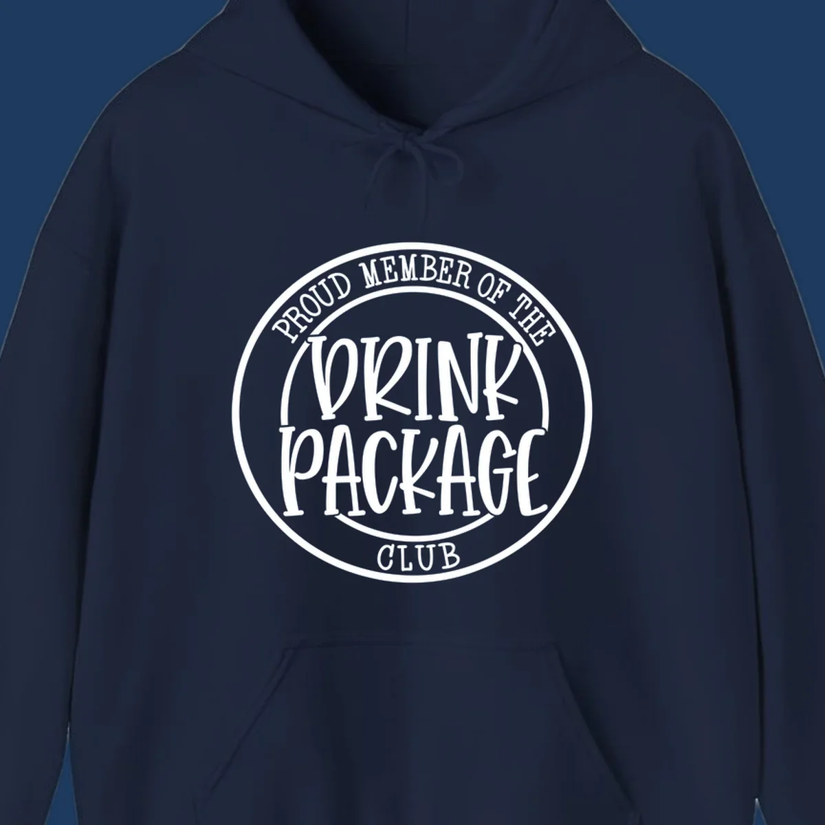 Circular badge design reading 'Proud Member of the Drink Package Club' in white text on gray background