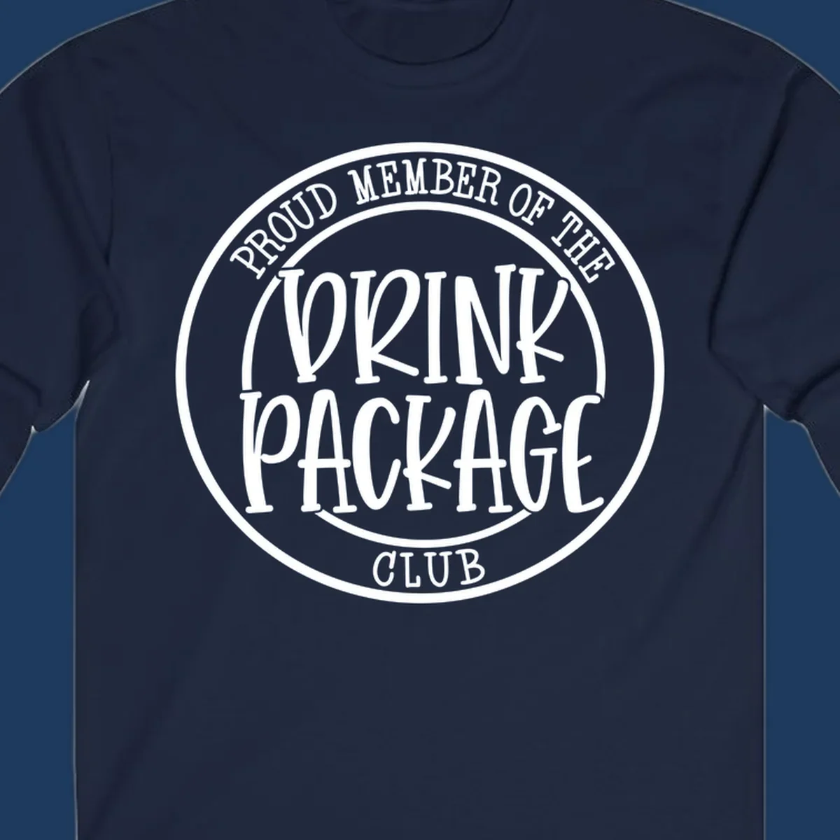 Circular badge design reading 'Proud Member of the Drink Package Club' in white text on gray background