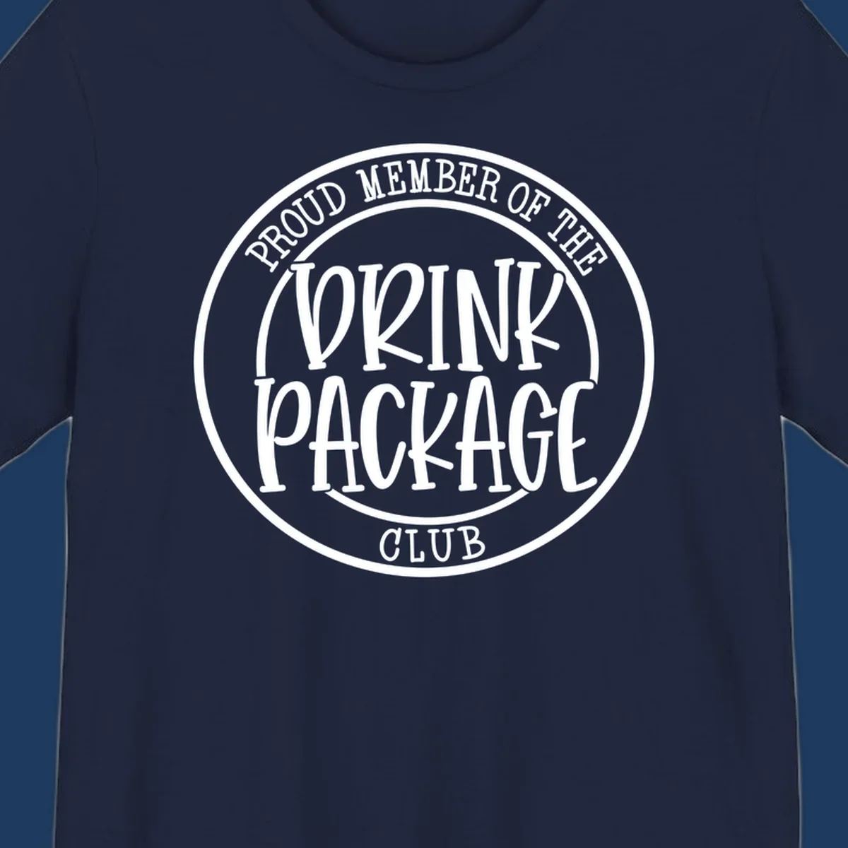 Circular badge design reading 'Proud Member of the Drink Package Club' in white text on gray background