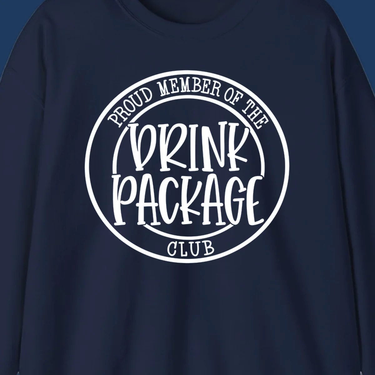 Circular badge design reading 'Proud Member of the Drink Package Club' in white text on gray background