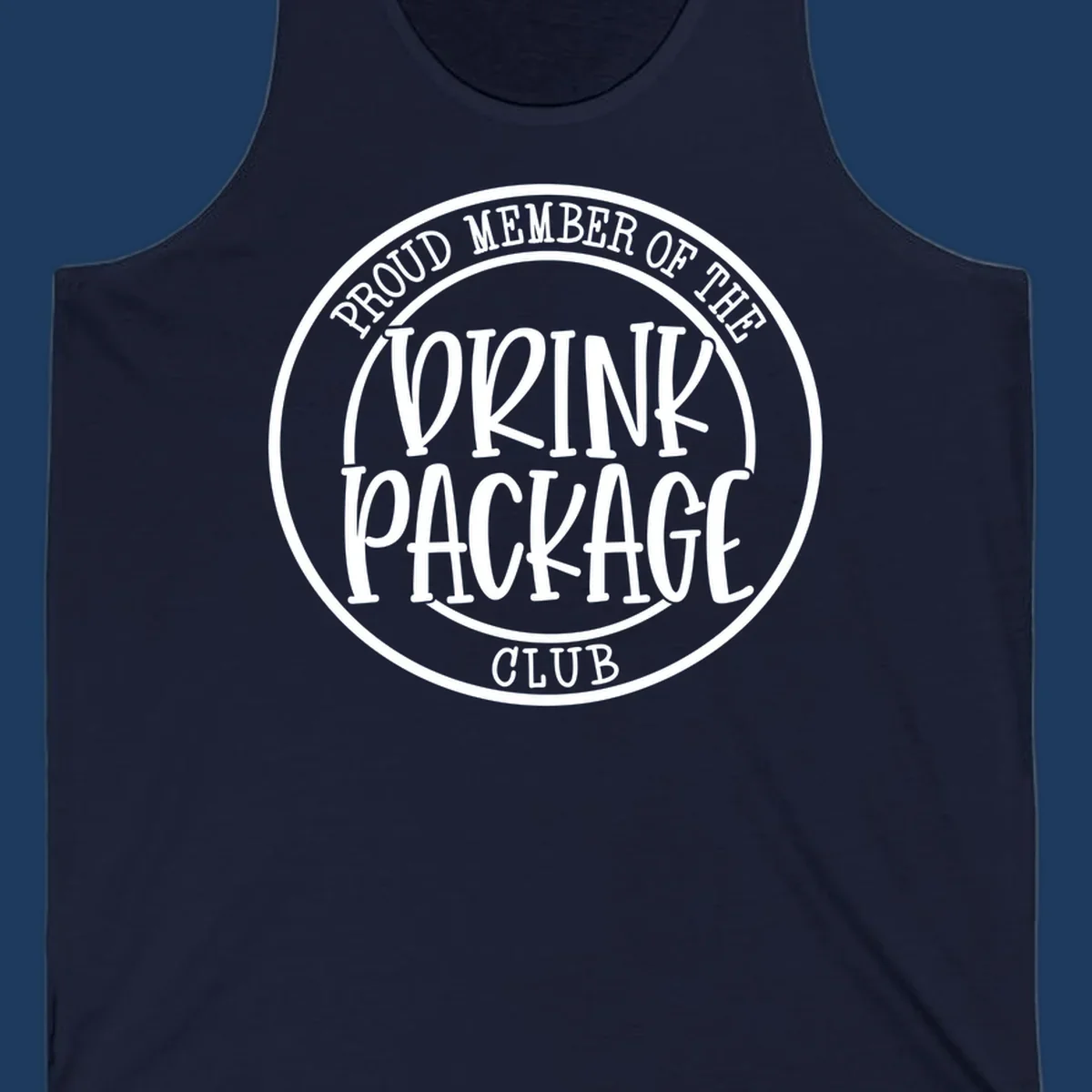 Circular badge design reading 'Proud Member of the Drink Package Club' in white text on gray background