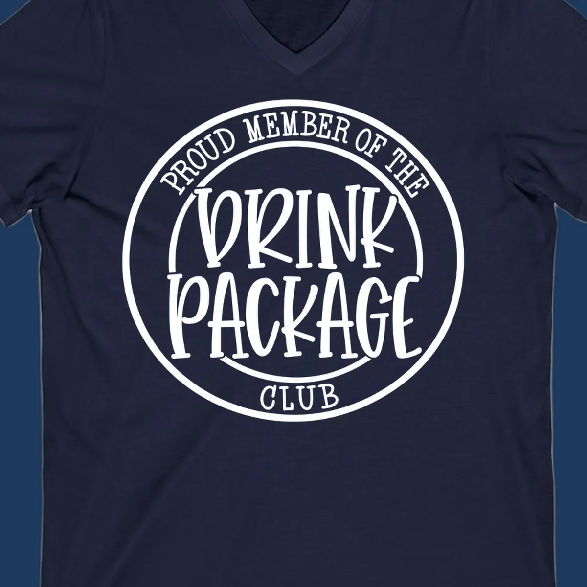 Circular badge design reading 'Proud Member of the Drink Package Club' in white text on gray background
