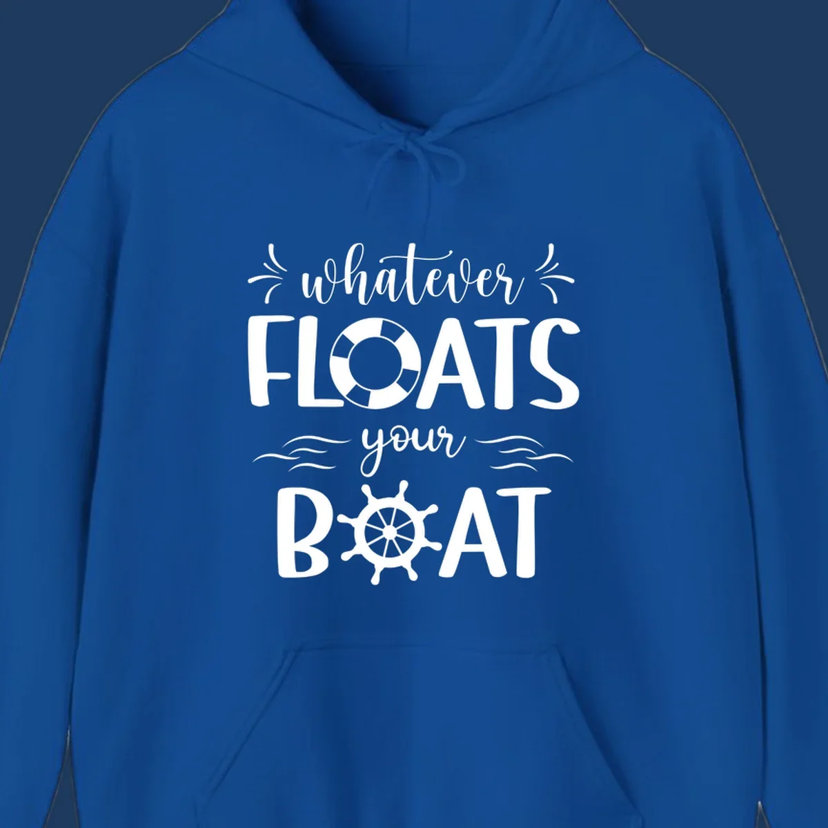Nautical design with 'whatever floats your boat' text featuring a life preserver and ship wheel on gray background