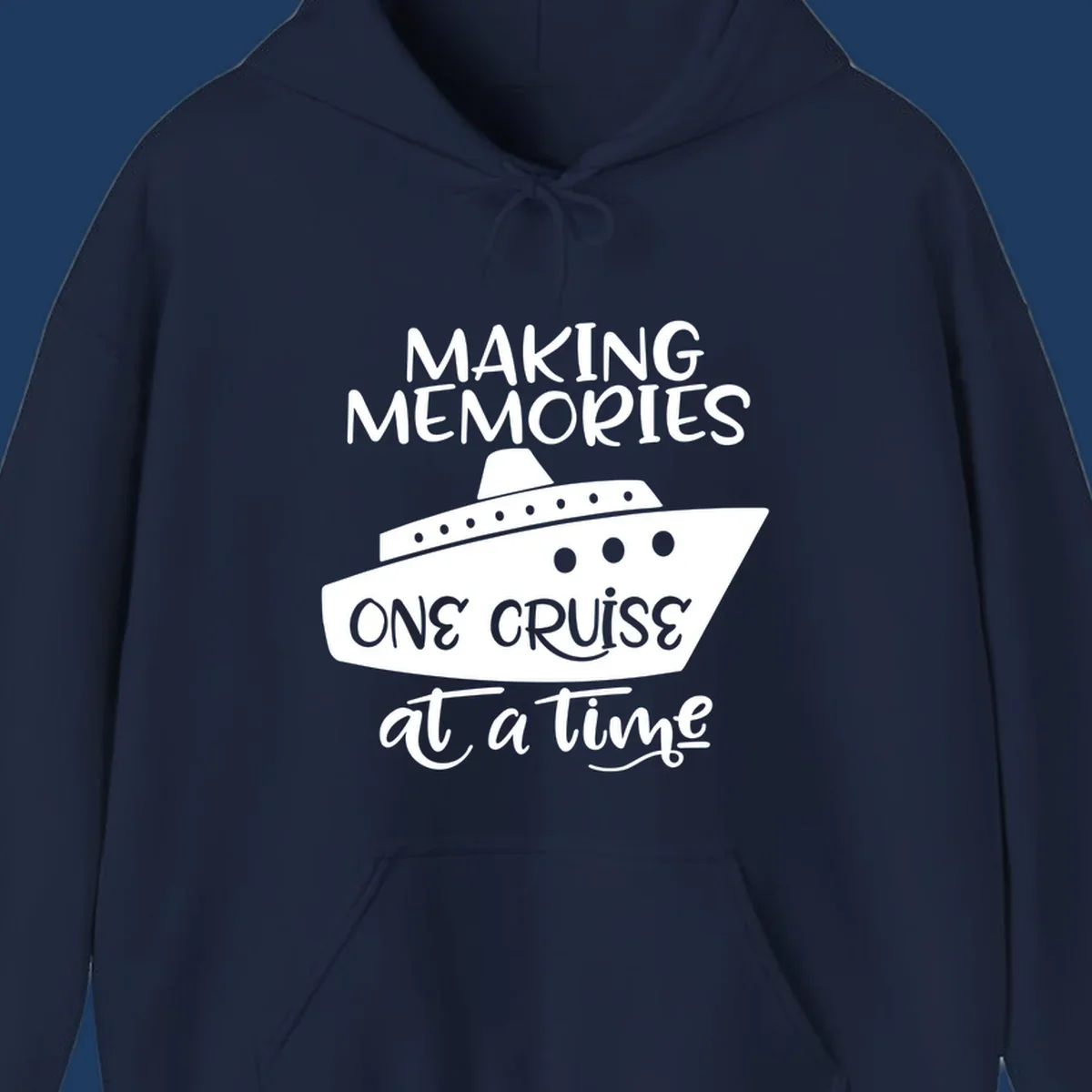 Cruise ship illustration with 'Making Memories One Cruise at a Time' text in white and gray on gray background