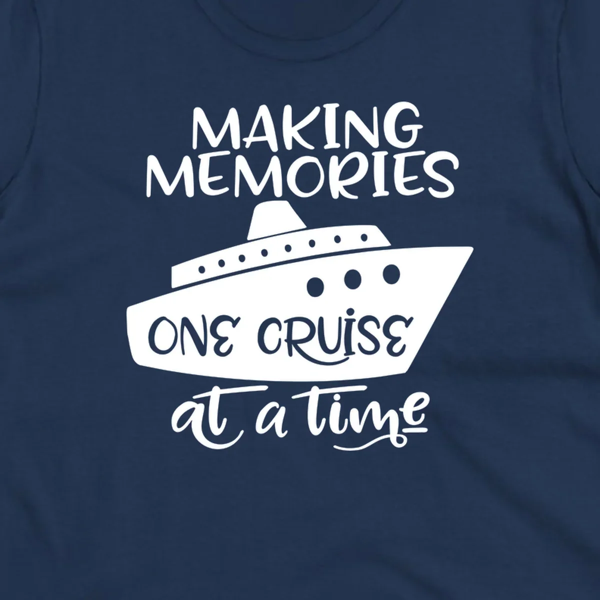 Cruise ship illustration with 'Making Memories One Cruise at a Time' text in white and gray on gray background