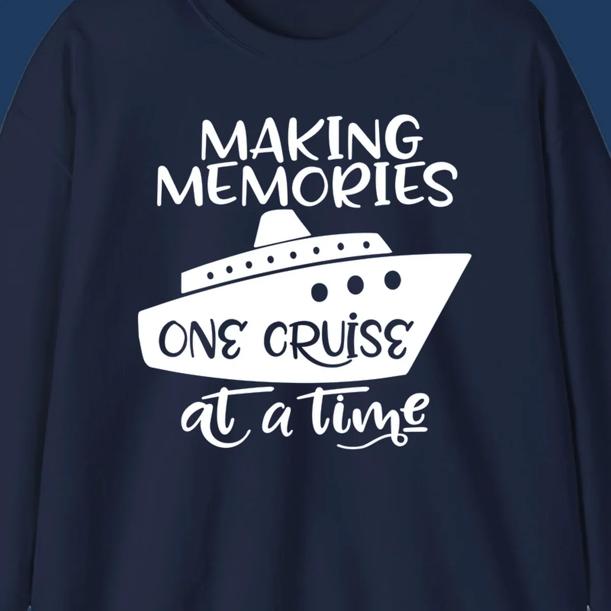 Cruise ship illustration with 'Making Memories One Cruise at a Time' text in white and gray on gray background