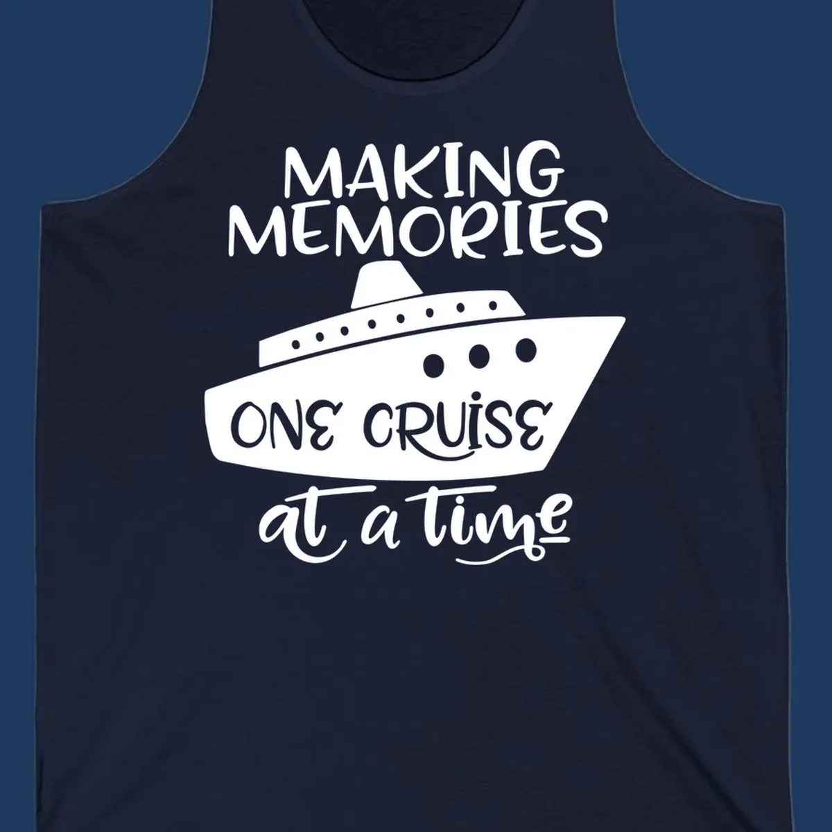 Cruise ship illustration with 'Making Memories One Cruise at a Time' text in white and gray on gray background