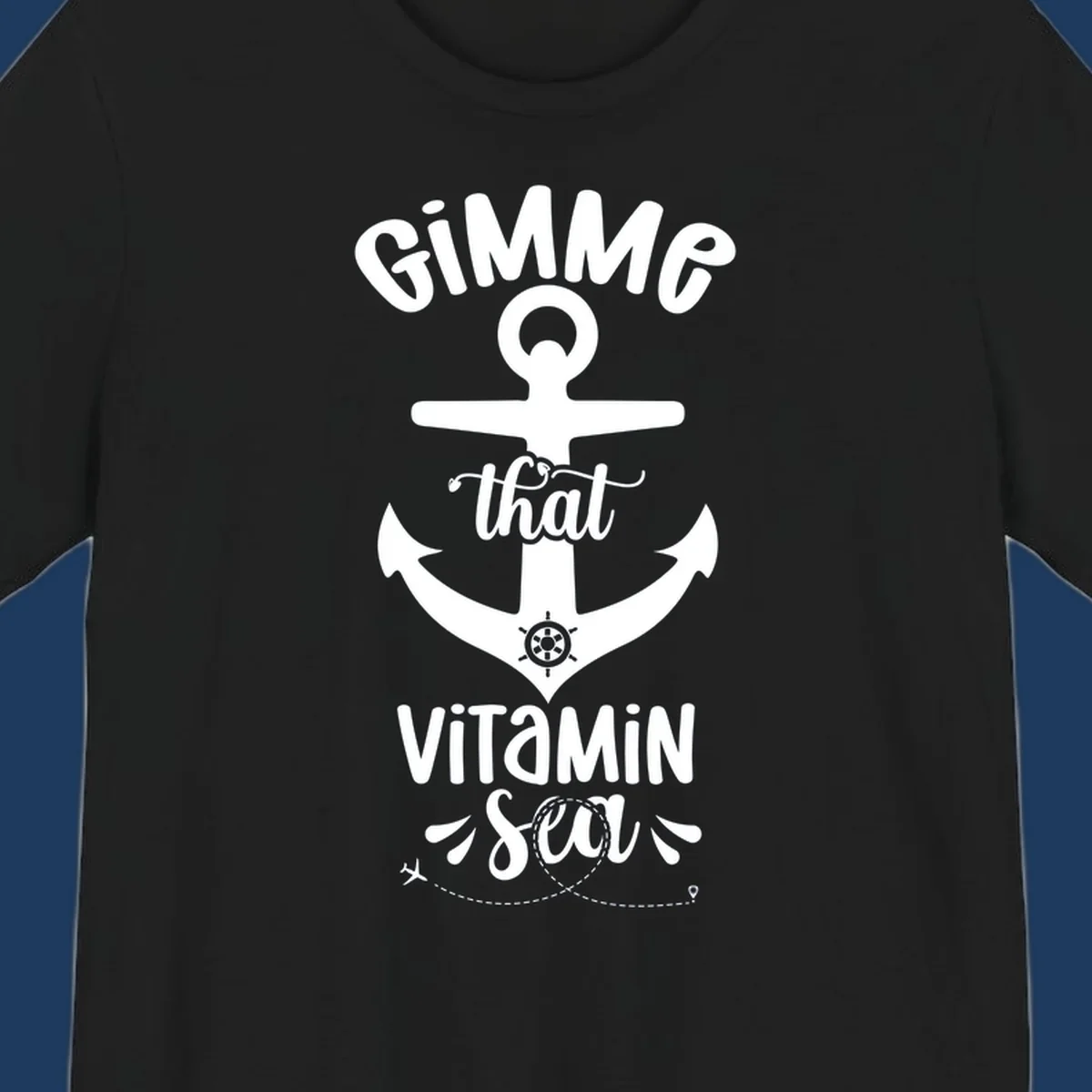 White anchor with ship wheel design and 'Gimme that Vitamin Sea' text on gray background, gimme-vitamin-sea-cruise theme