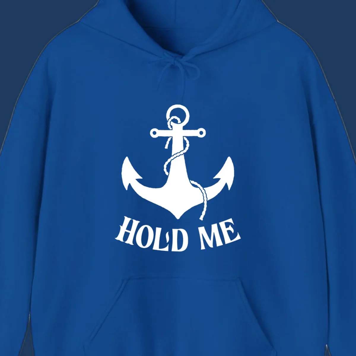 White anchor with coiled rope and 'HOLD ME' text on gray background - anchor hold me cruise design