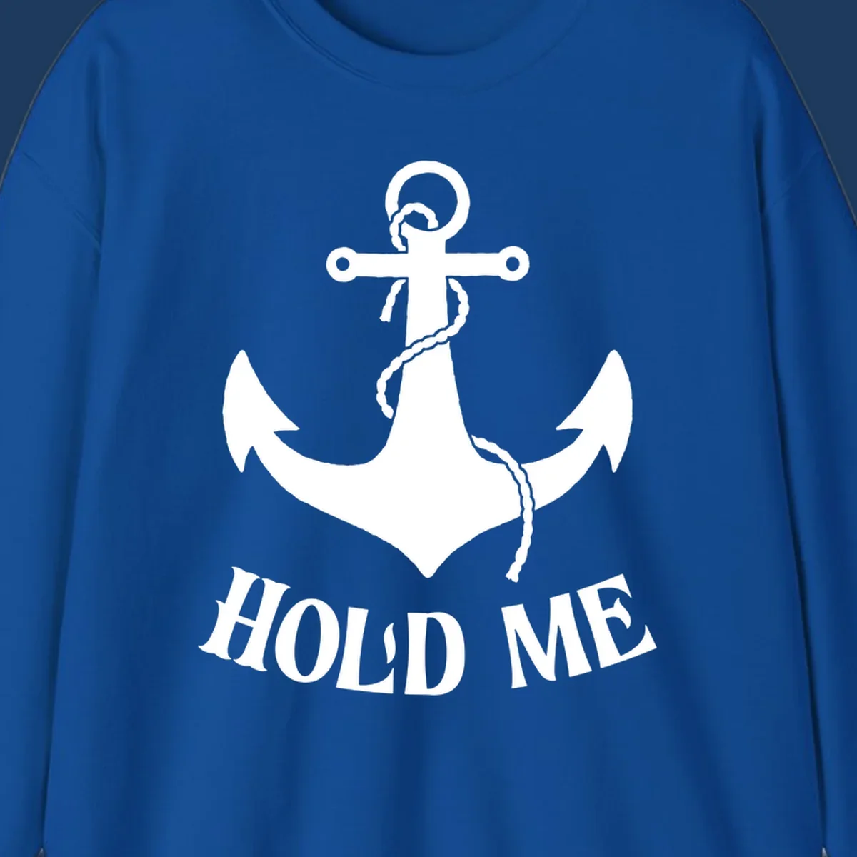 White anchor with coiled rope and 'HOLD ME' text on gray background - anchor hold me cruise design