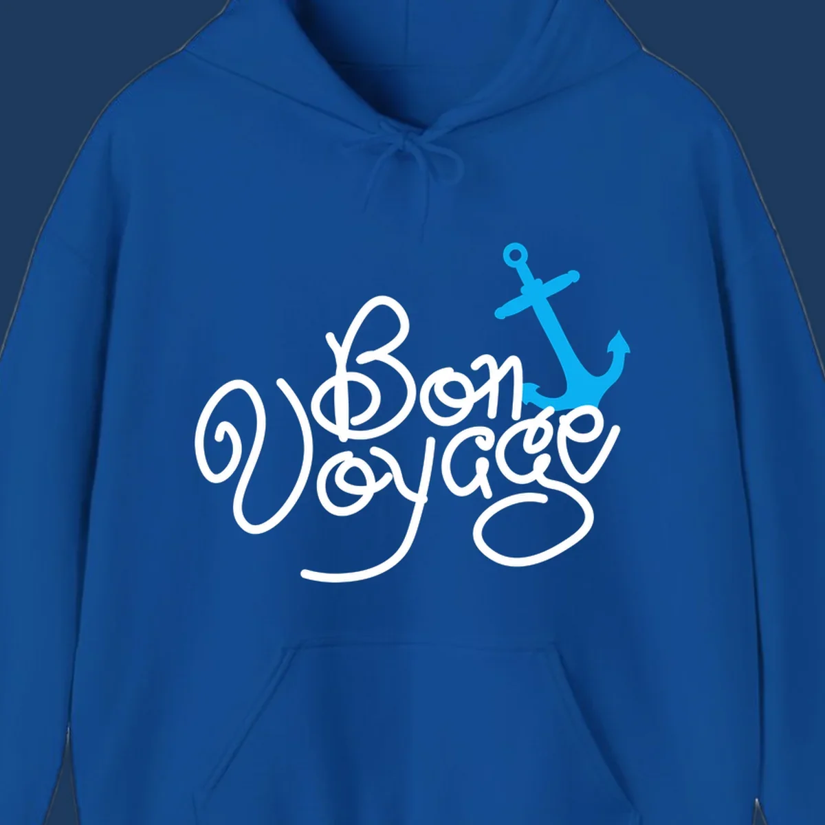 White cursive text reading 'On Board Voyage' with a bright blue anchor graphic on gray background