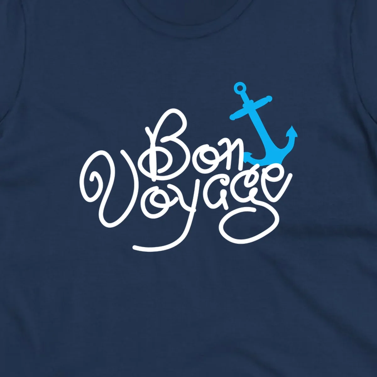 White cursive text reading 'On Board Voyage' with a bright blue anchor graphic on gray background