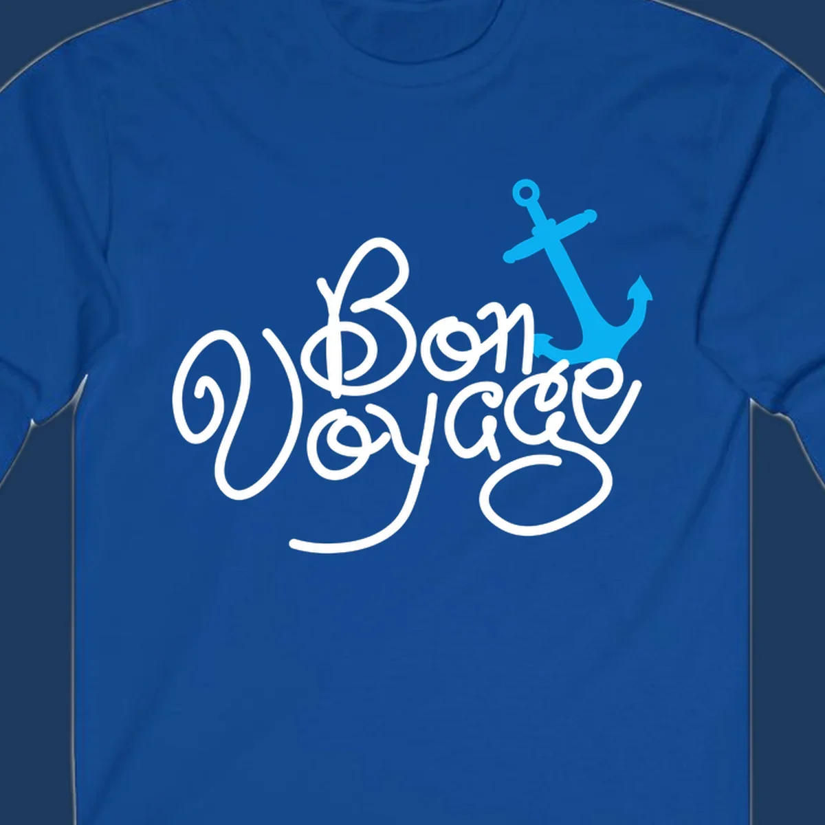 White cursive text reading 'On Board Voyage' with a bright blue anchor graphic on gray background