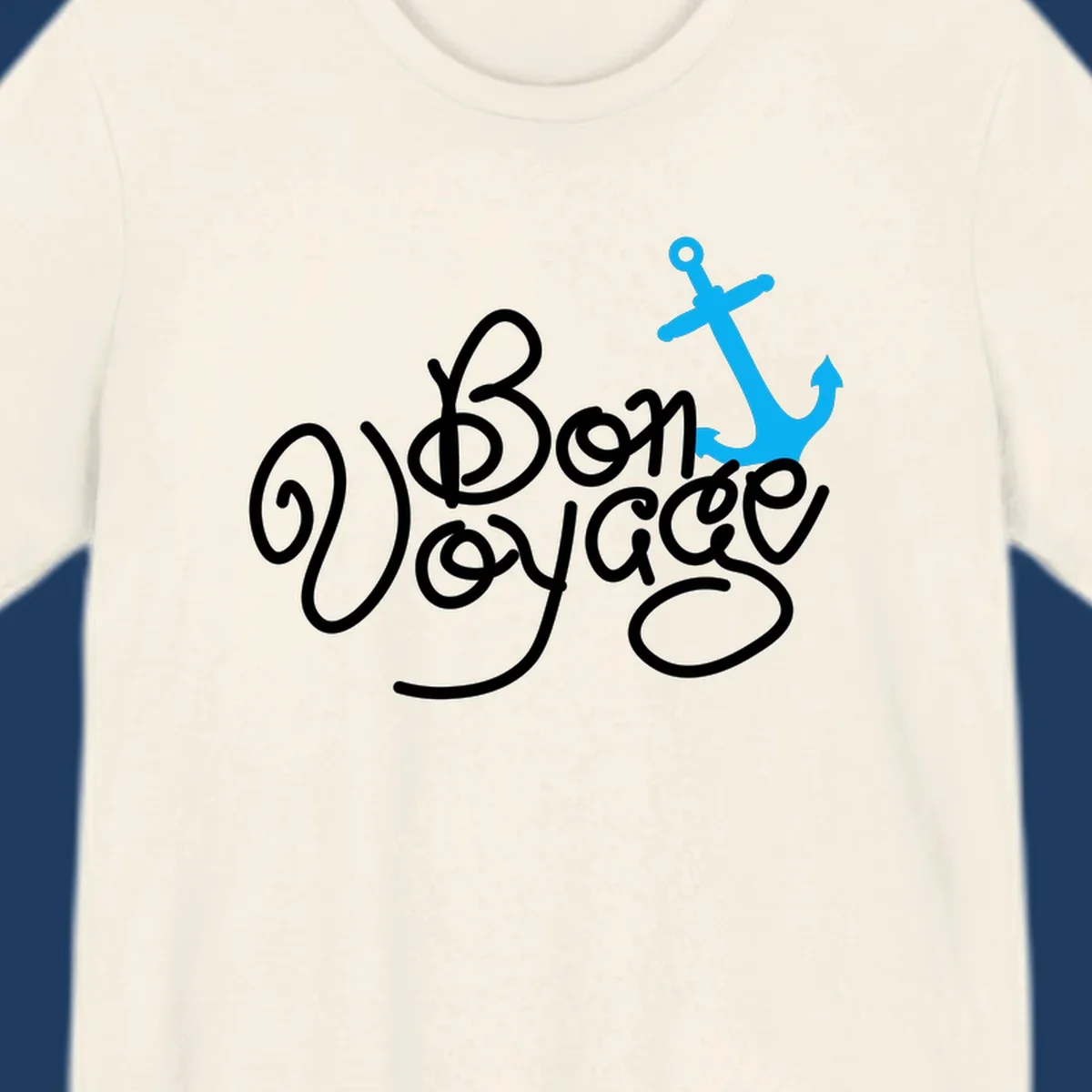 White cursive text reading 'On Board Voyage' with a bright blue anchor graphic on gray background