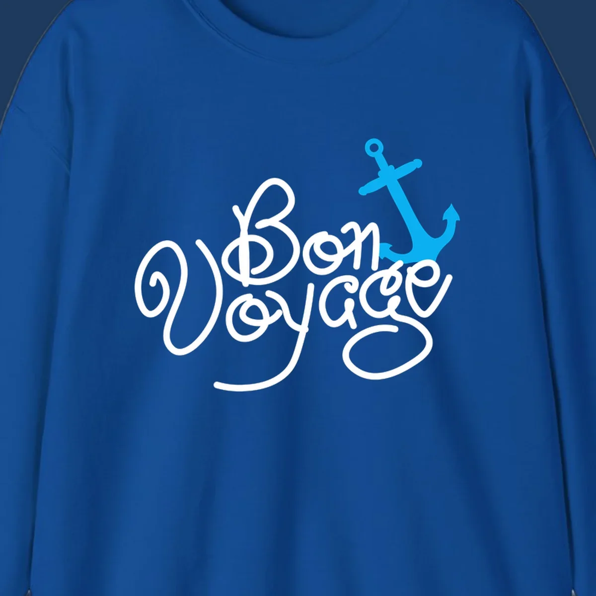 White cursive text reading 'On Board Voyage' with a bright blue anchor graphic on gray background