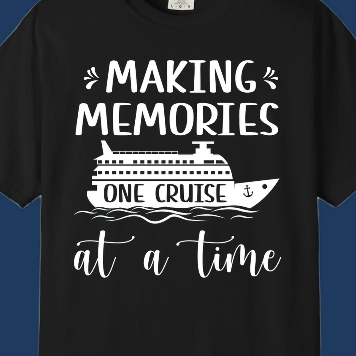 Making memories one cruise design: cruise ship with anchor and ocean waves, nautical text art