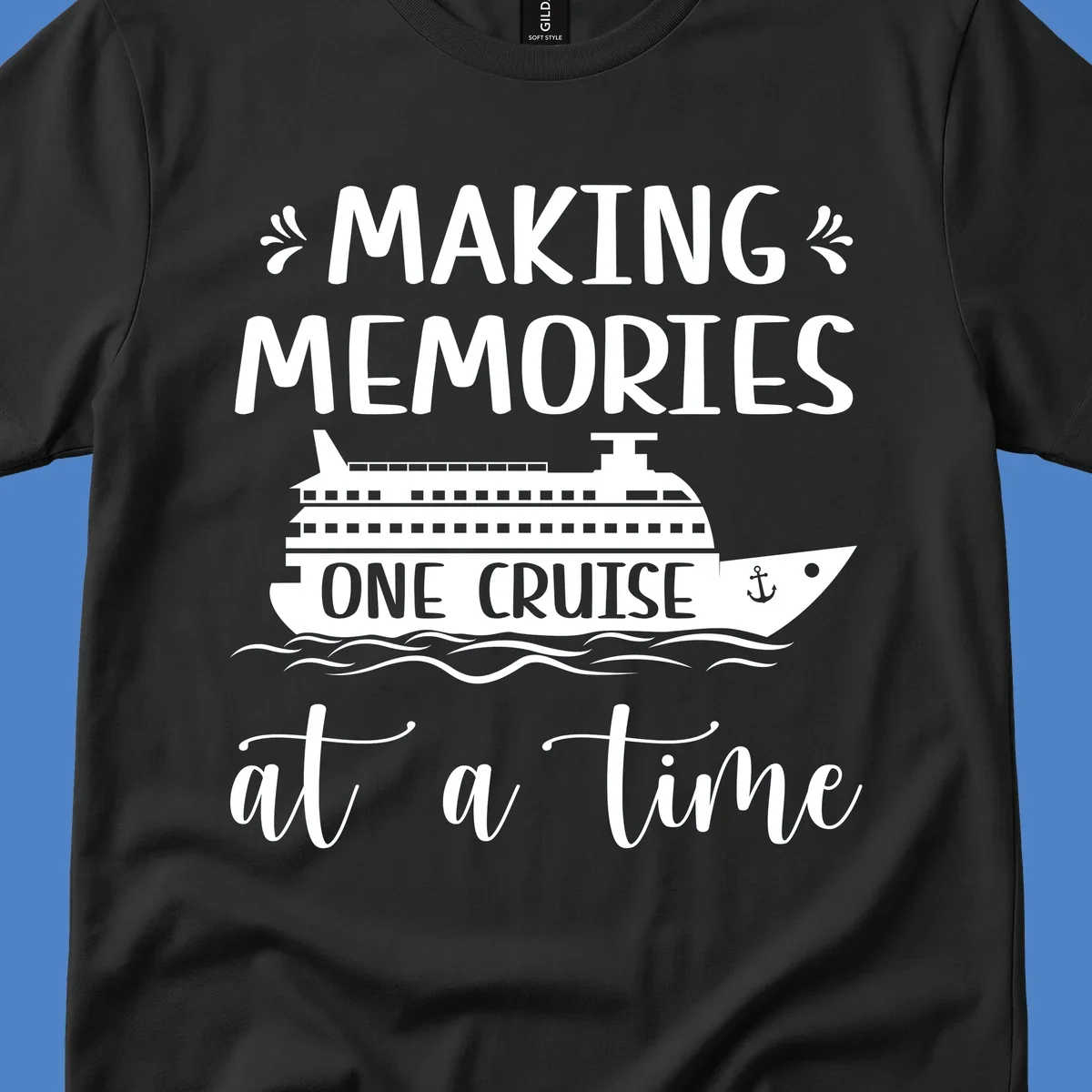 Making memories one cruise design: cruise ship with anchor and ocean waves, nautical text art