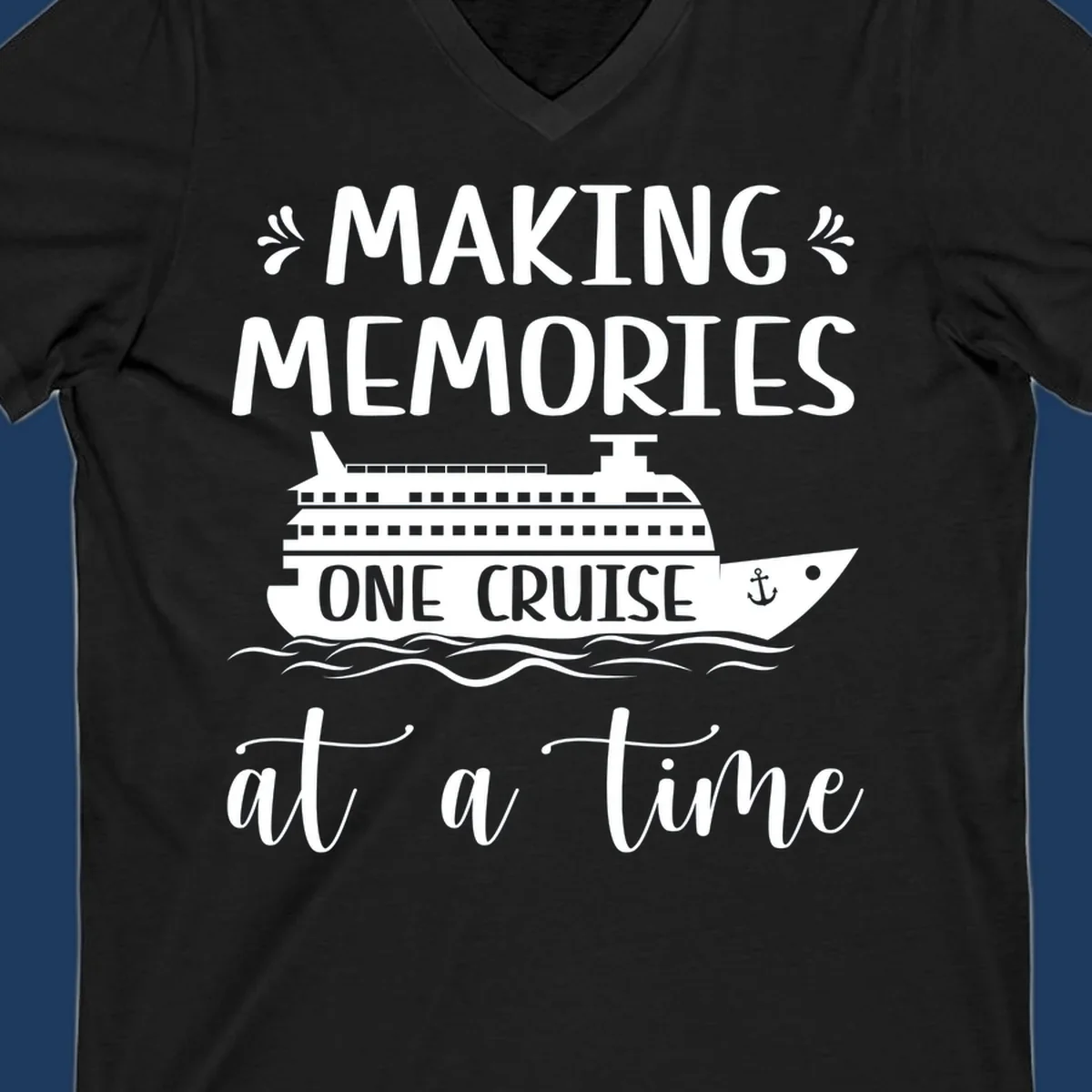 Making memories one cruise design: cruise ship with anchor and ocean waves, nautical text art
