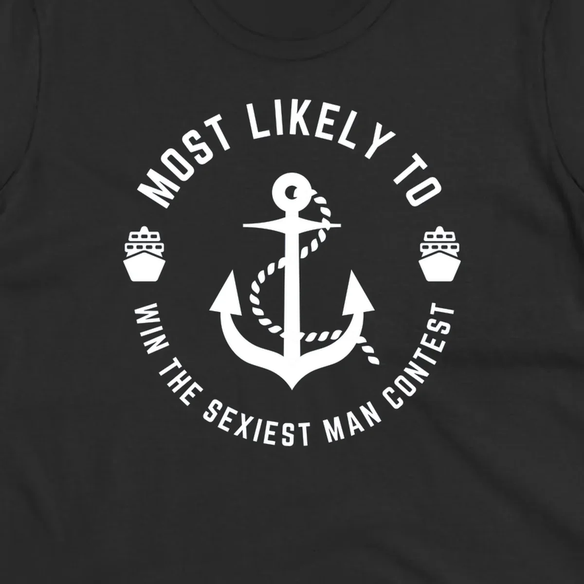 Sexiest man cruise award badge with anchor, rope, and ships in nautical style white illustration