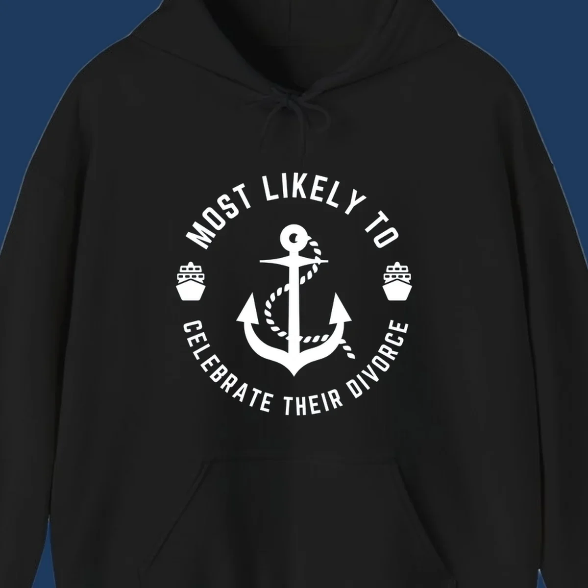 Divorce celebration cruise badge design with anchor, rope, and ships in circular text layout