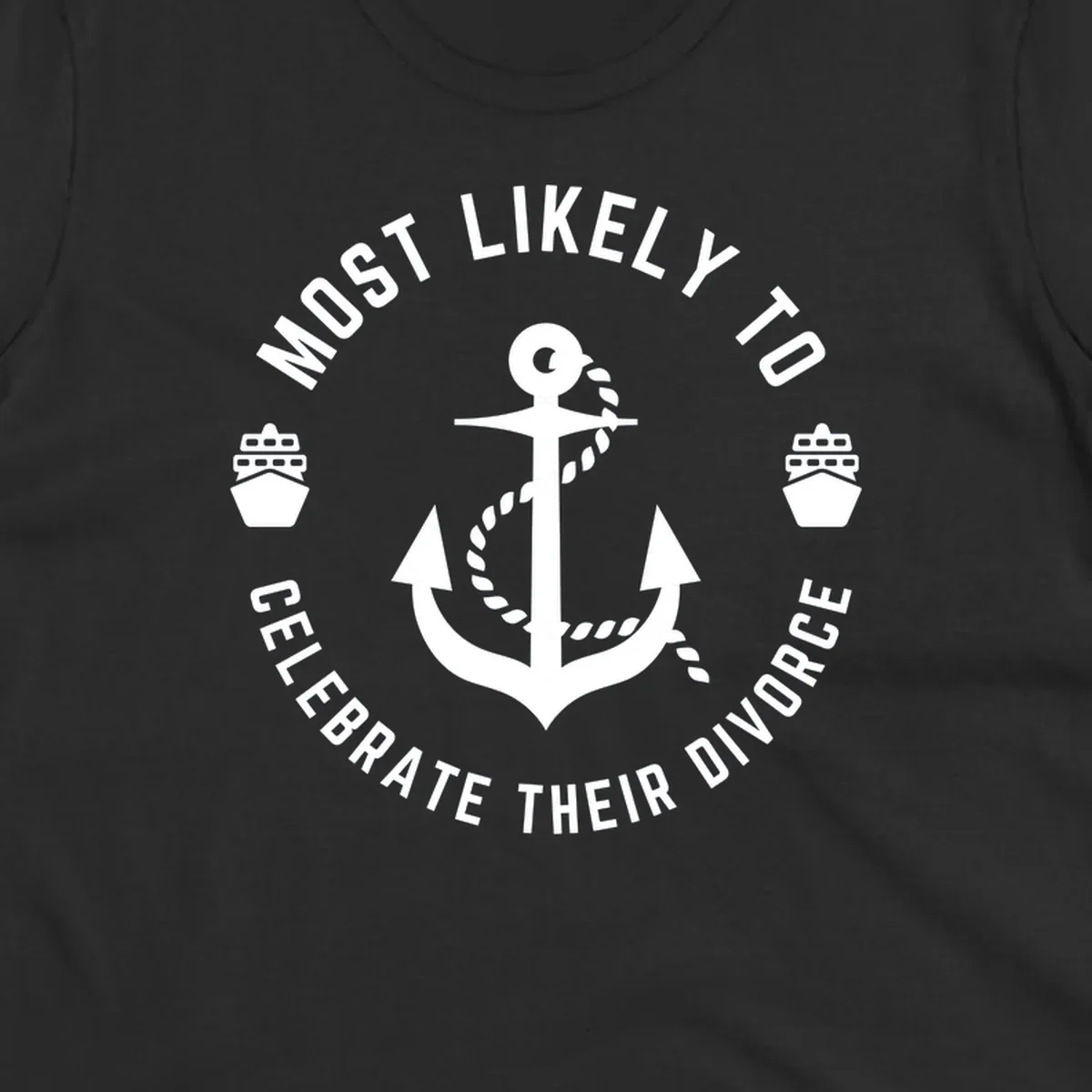 Divorce celebration cruise badge design with anchor, rope, and ships in circular text layout