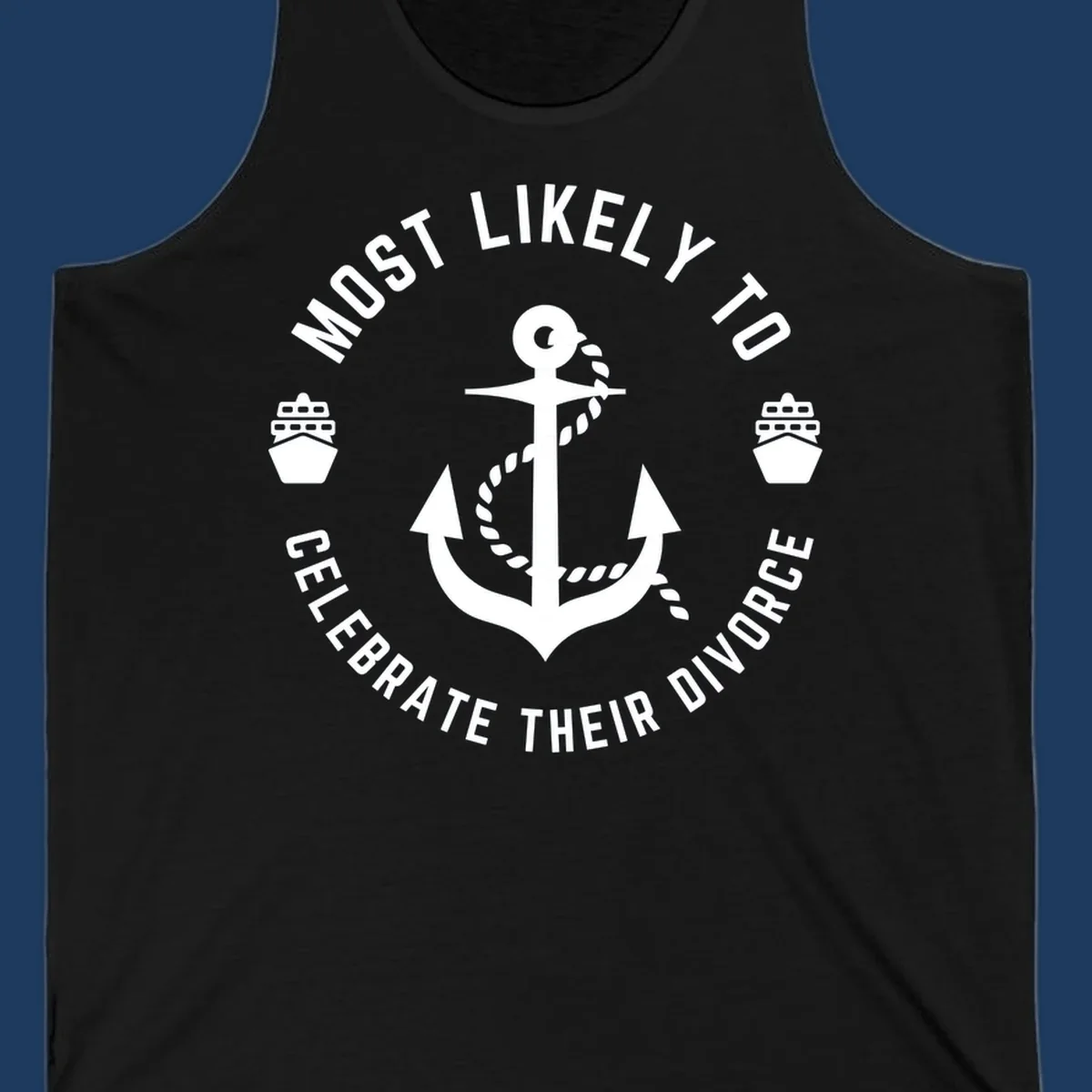 Divorce celebration cruise badge design with anchor, rope, and ships in circular text layout