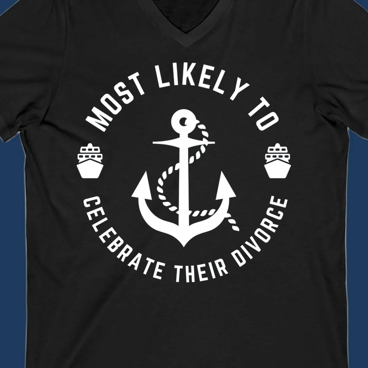 Divorce celebration cruise badge design with anchor, rope, and ships in circular text layout