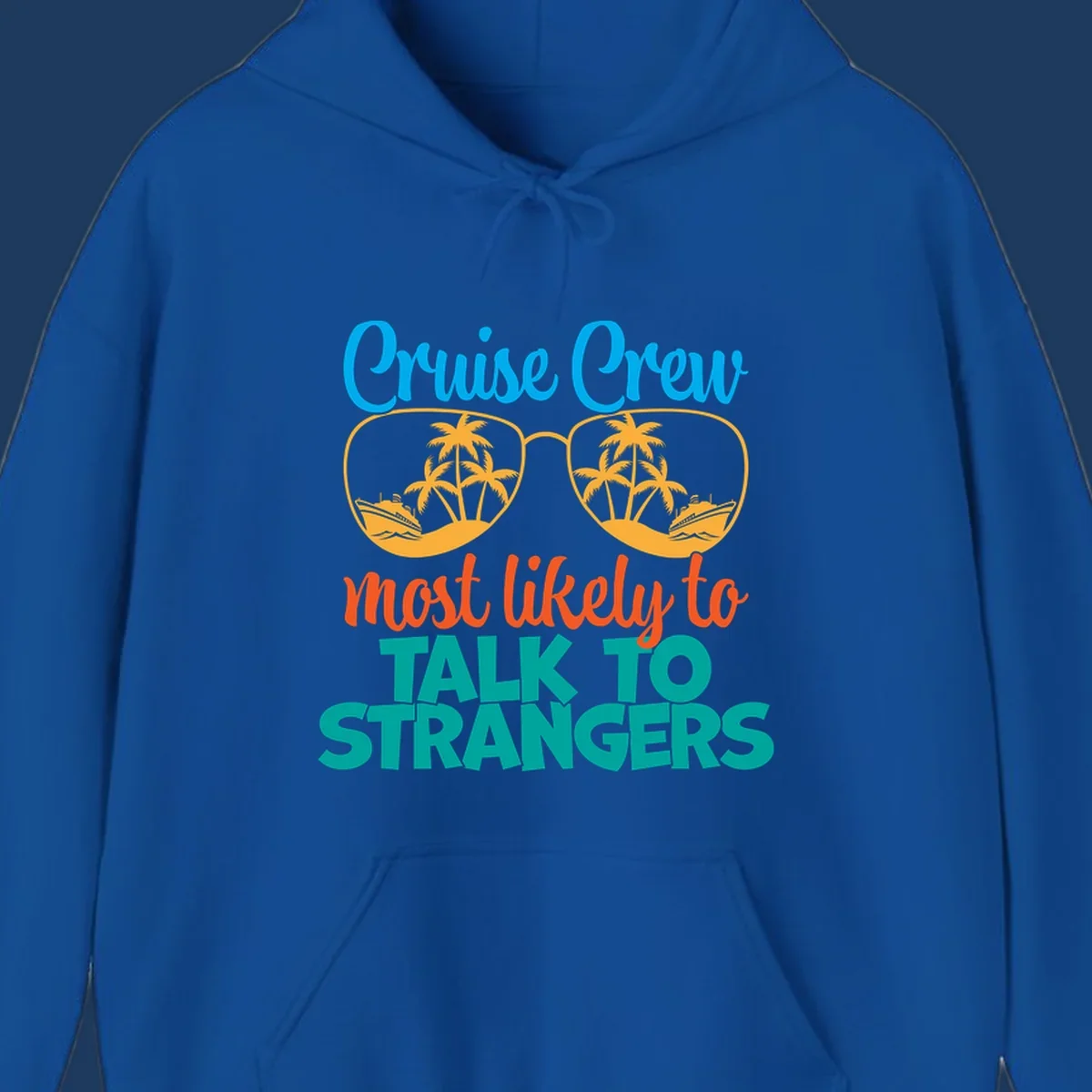 Cruise crew most likely to talk to strangers design with sunglasses showing palm trees and ships