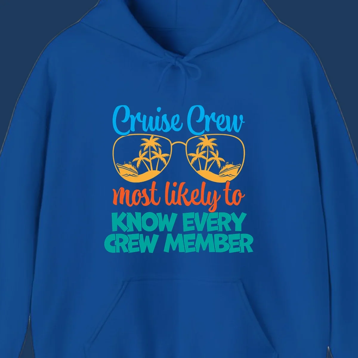 Cruise crew most likely to know every crew member design with sunglasses, palm trees, and cruise ship imagery