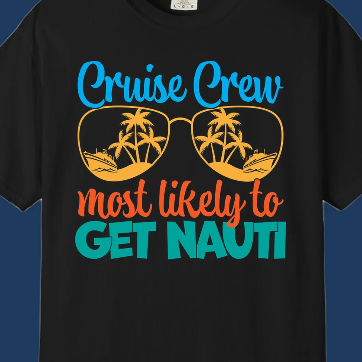 Cruise crew most likely to get nautic design with sunglasses containing palm trees and ships