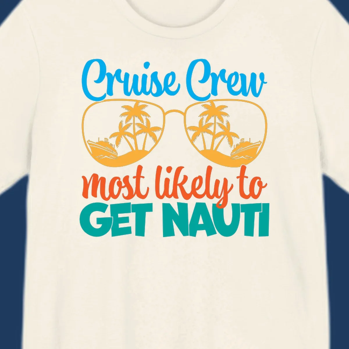 Cruise crew most likely to get nautic design with sunglasses containing palm trees and ships