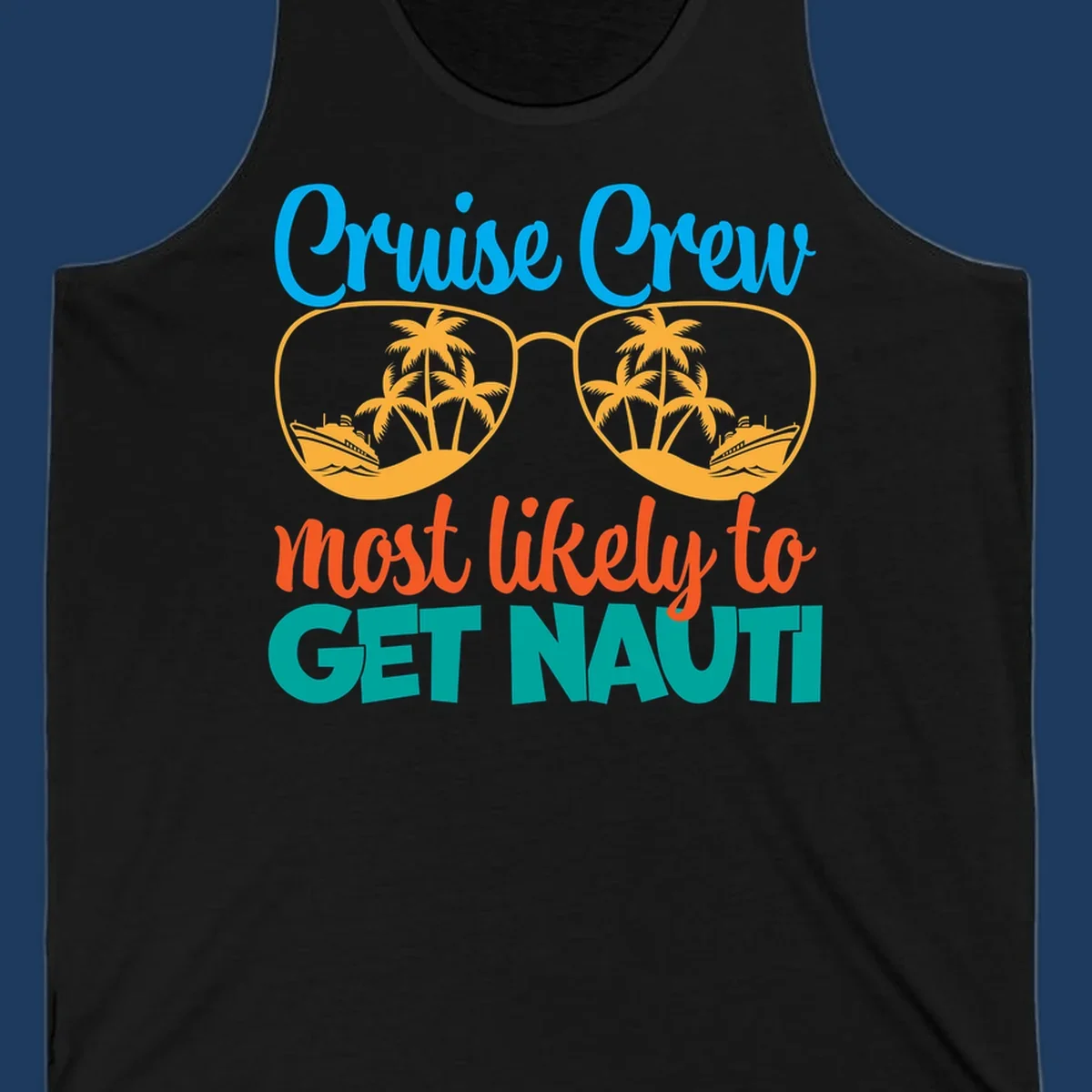 Cruise crew most likely to get nautic design with sunglasses containing palm trees and ships