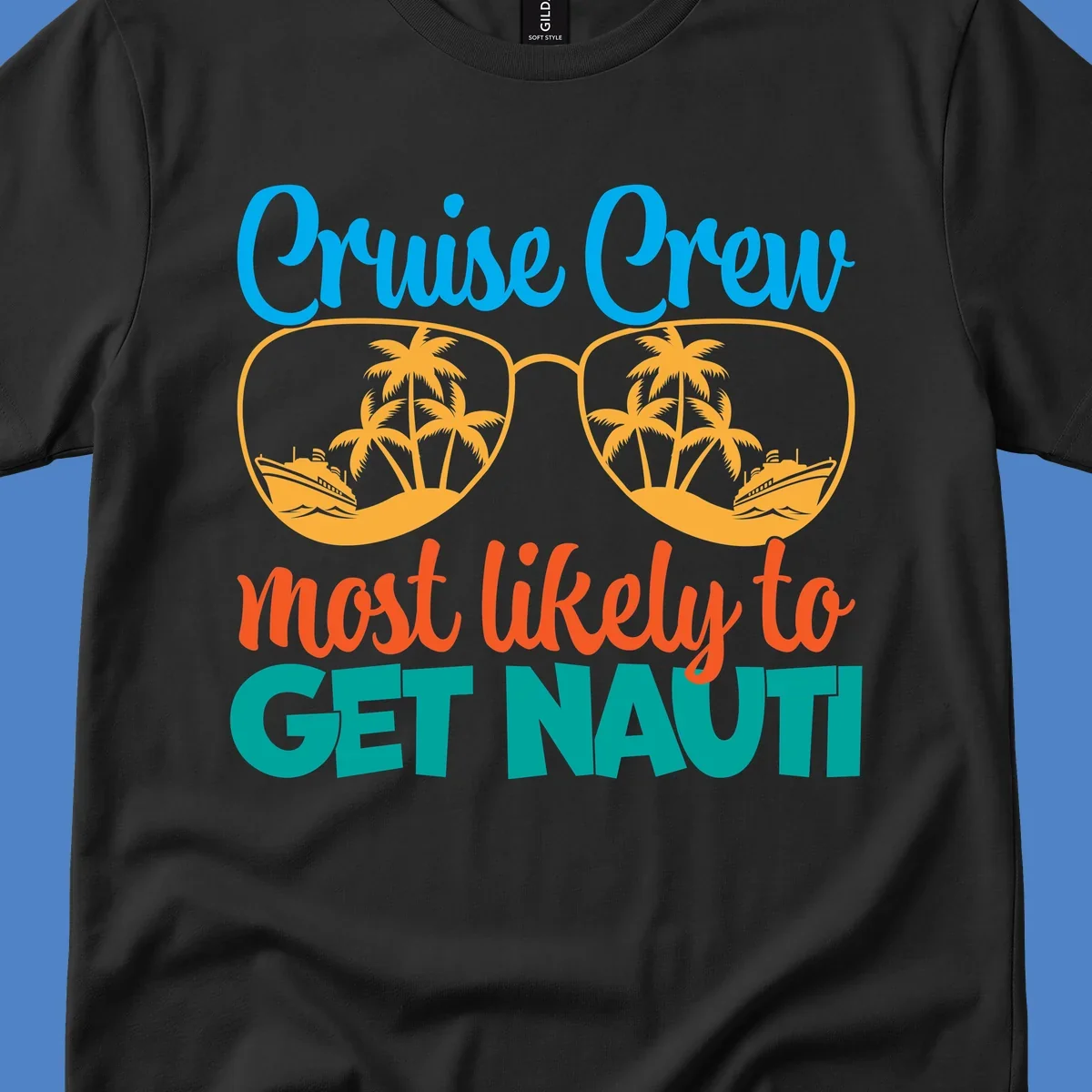 Cruise crew most likely to get nautic design with sunglasses containing palm trees and ships