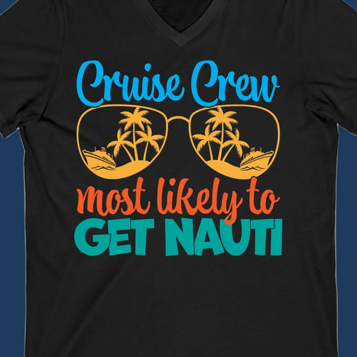 Cruise crew most likely to get nautic design with sunglasses containing palm trees and ships
