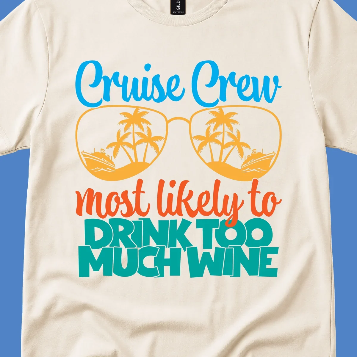 Cruise crew most likely to drink wine design with sunglasses containing palm trees and ships