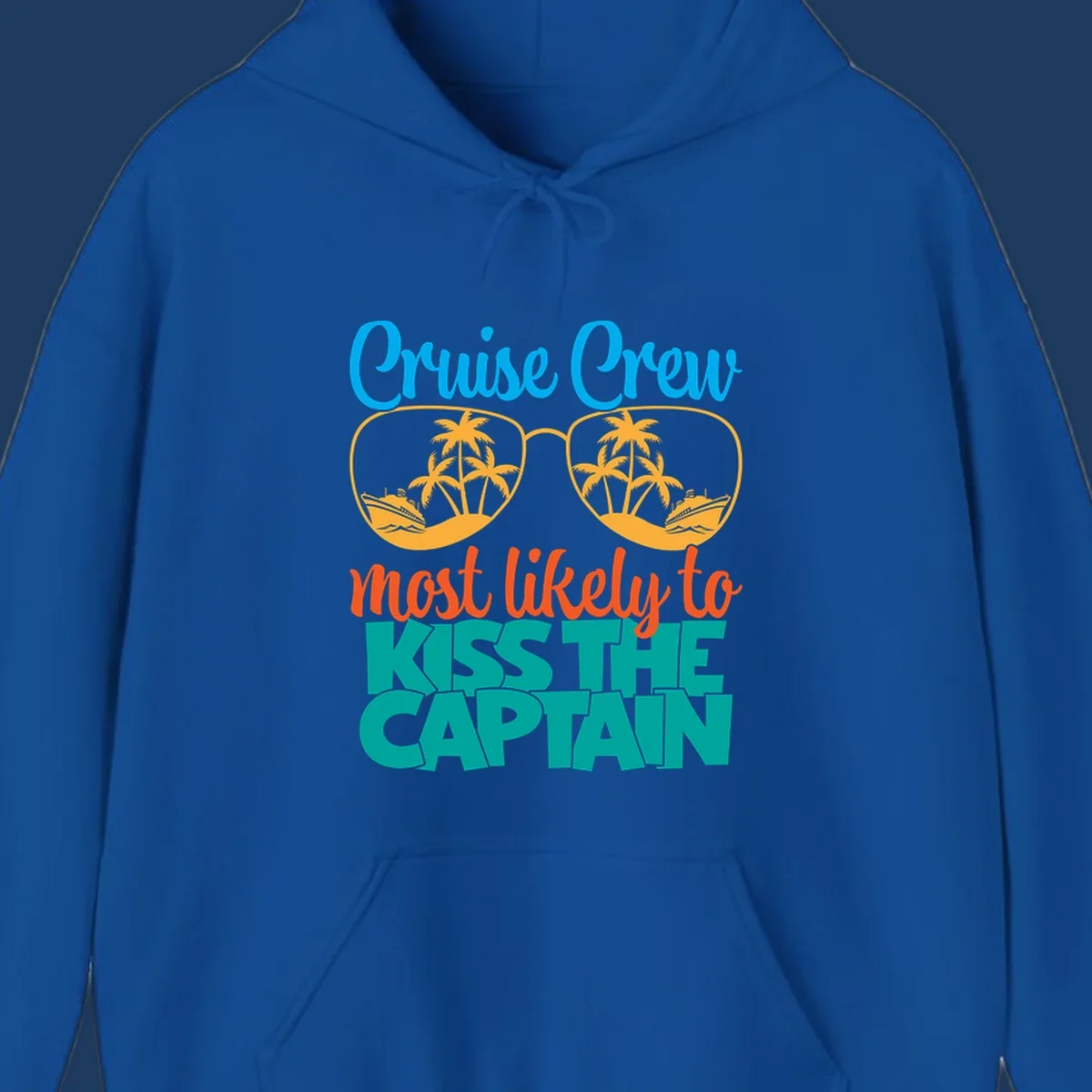 Cruise crew most likely to kiss the captain design with sunglasses showing palm trees and ships