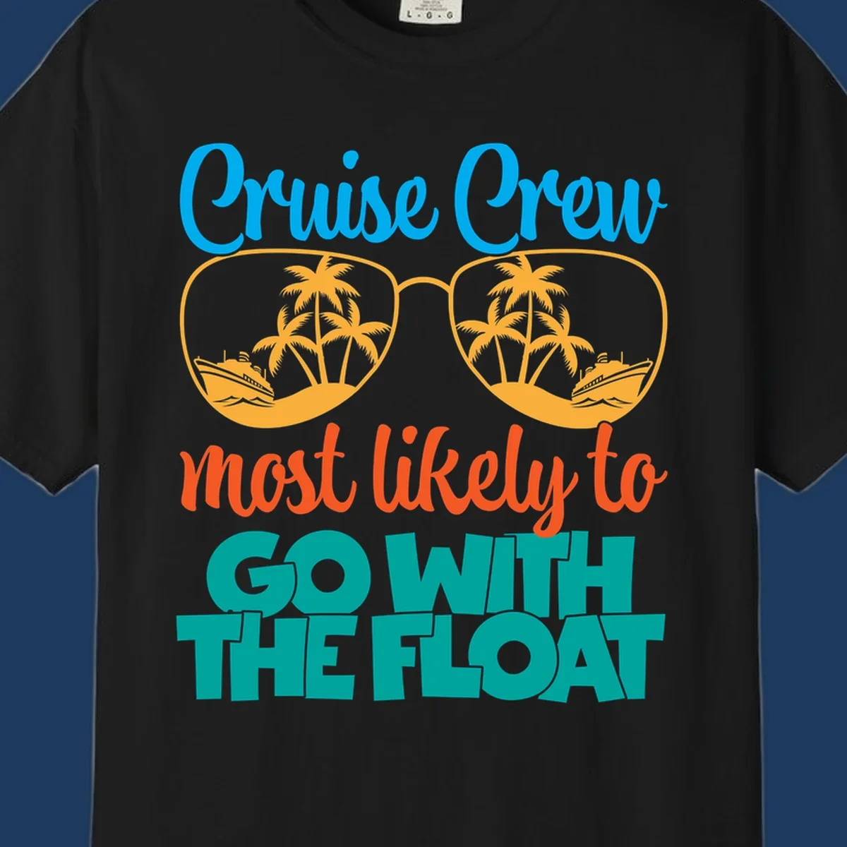 Cruise crew most likely to go with the float design featuring oversized sunglasses with tropical scenes and colorful text