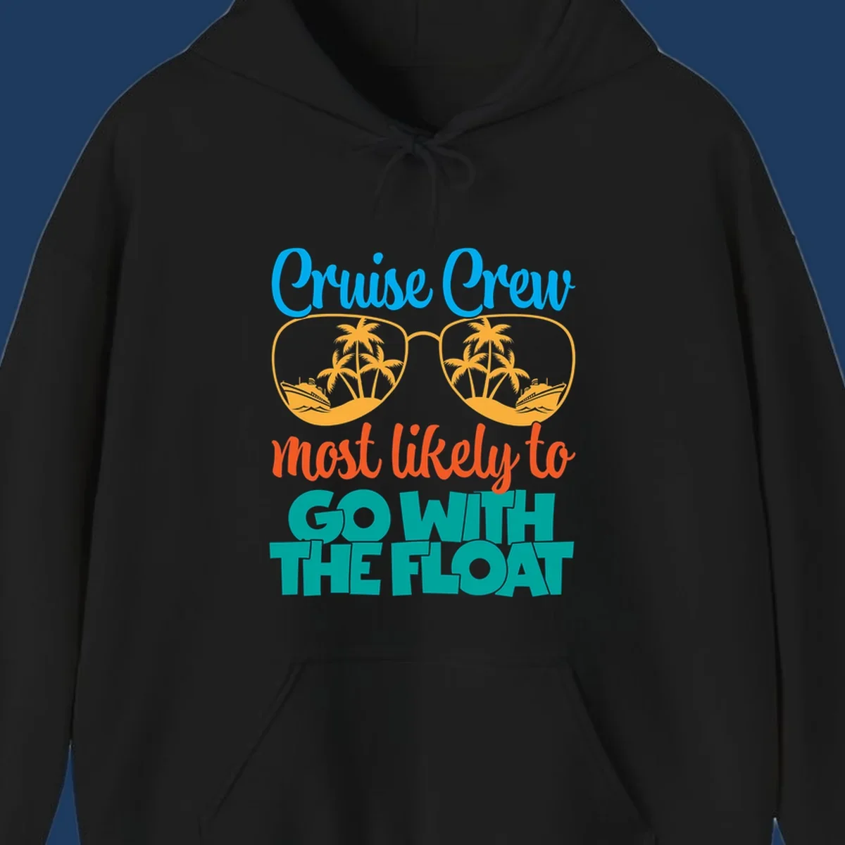 Cruise crew most likely to go with the float design featuring oversized sunglasses with tropical scenes and colorful text
