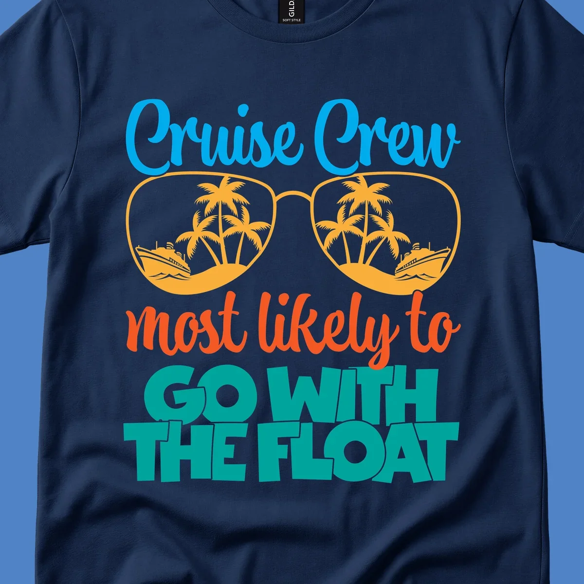 Cruise crew most likely to go with the float design featuring oversized sunglasses with tropical scenes and colorful text