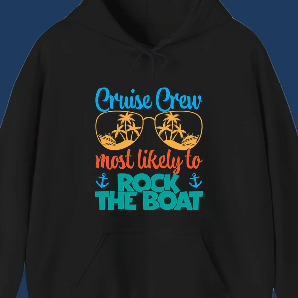 Cruise crew rock the boat design with sunglasses containing palm trees and ships, tropical nautical theme