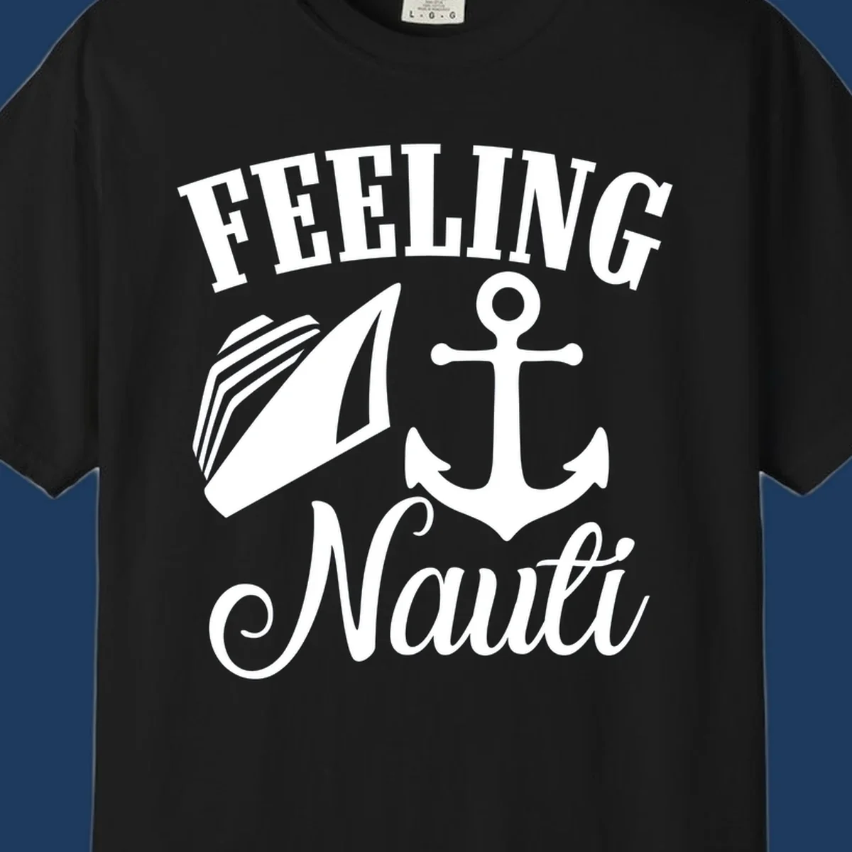 Feeling nauti anchor and sailboat design with white nautical graphics on gray background
