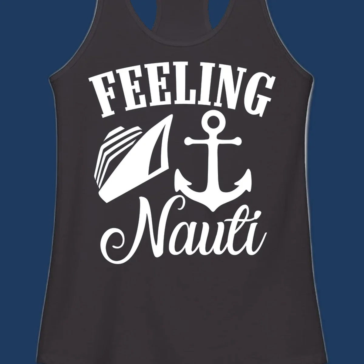 Feeling nauti anchor and sailboat design with white nautical graphics on gray background