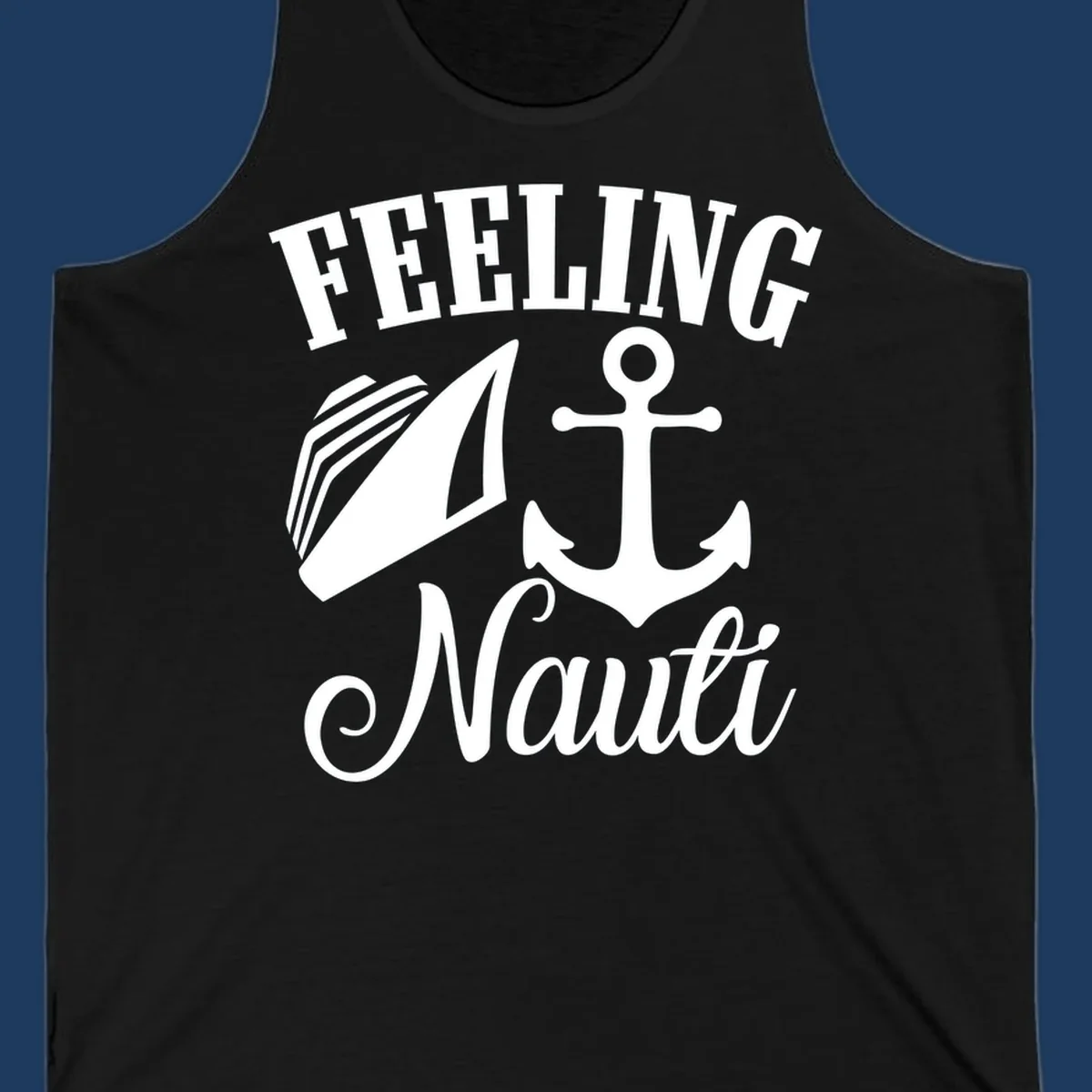 Feeling nauti anchor and sailboat design with white nautical graphics on gray background