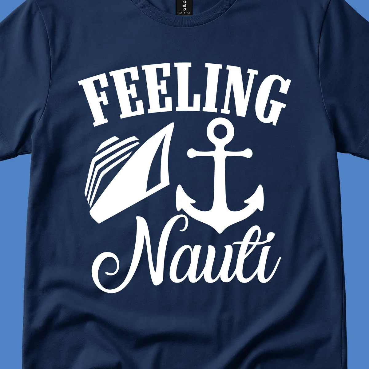 Feeling nauti anchor and sailboat design with white nautical graphics on gray background
