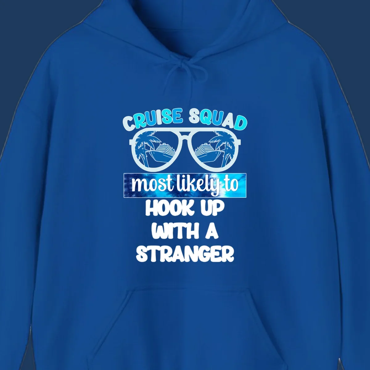 Cruise squad most likely to hook up design with sunglasses reflecting cruise ships and palm trees