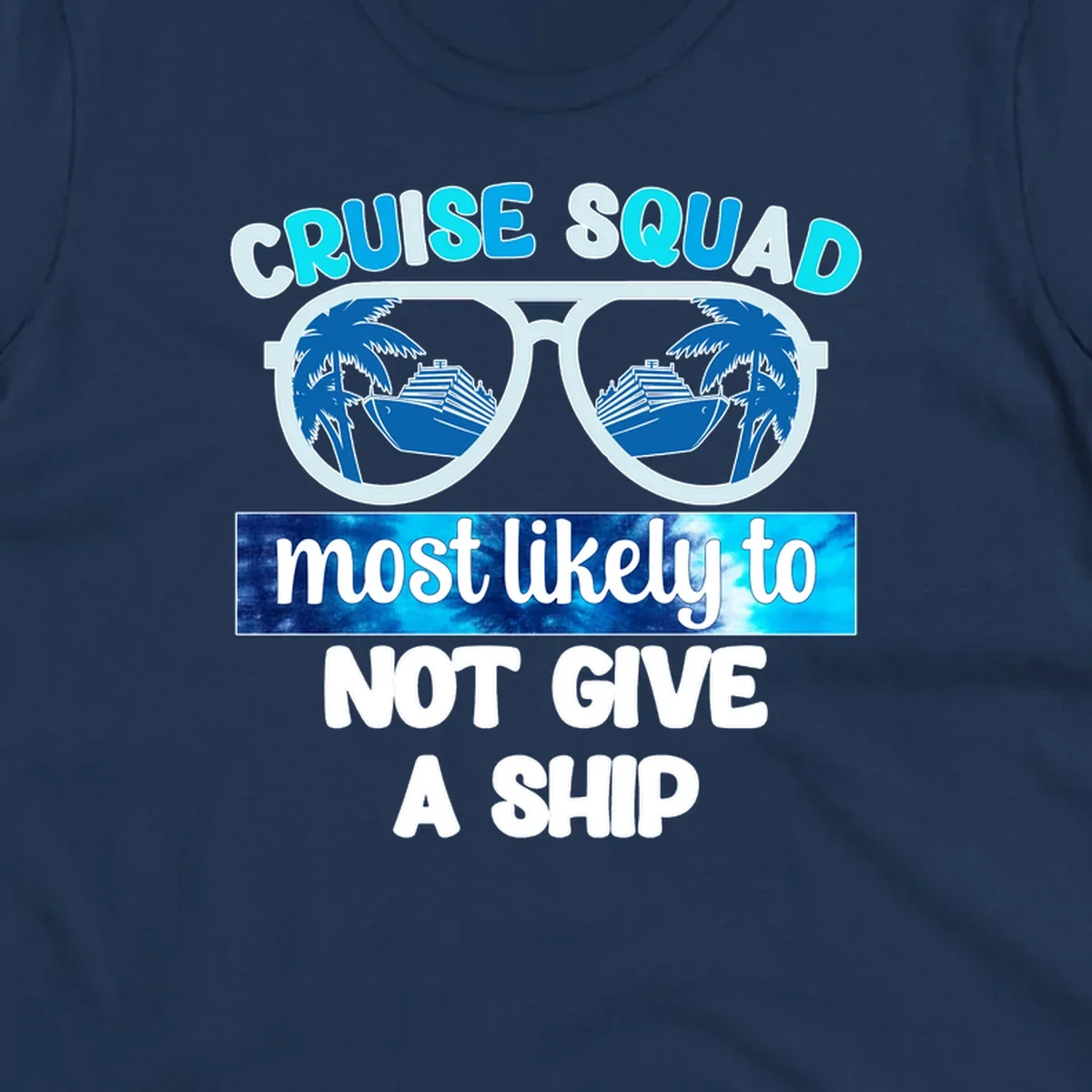 Cruise squad not give ship design with sunglasses showing cruise ships and palm trees reflection