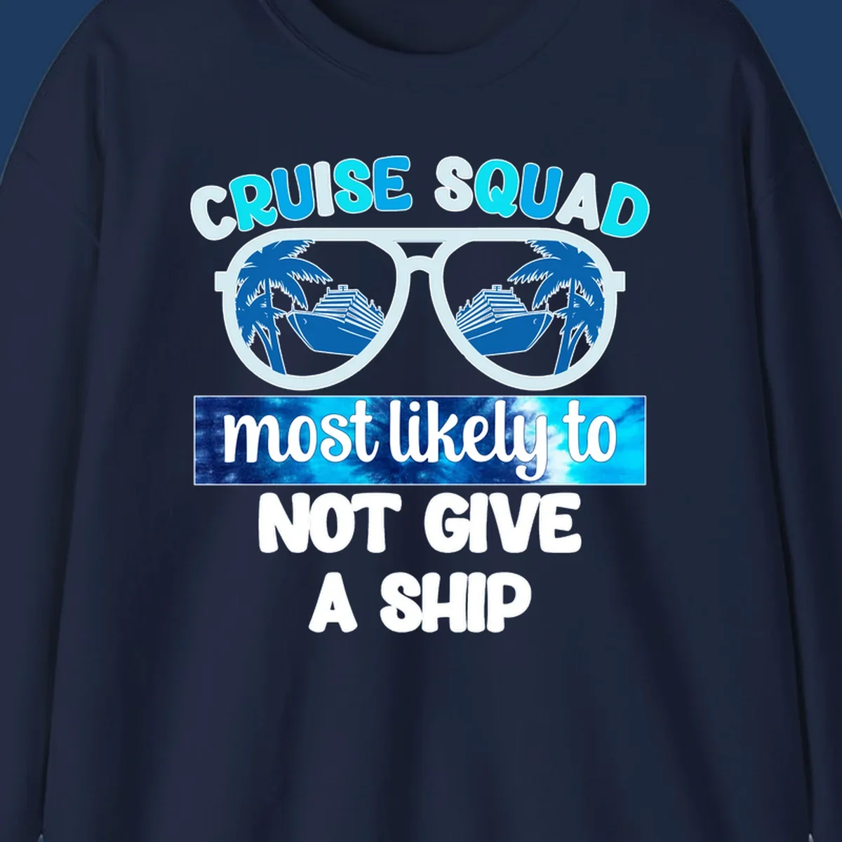 Cruise squad not give ship design with sunglasses showing cruise ships and palm trees reflection