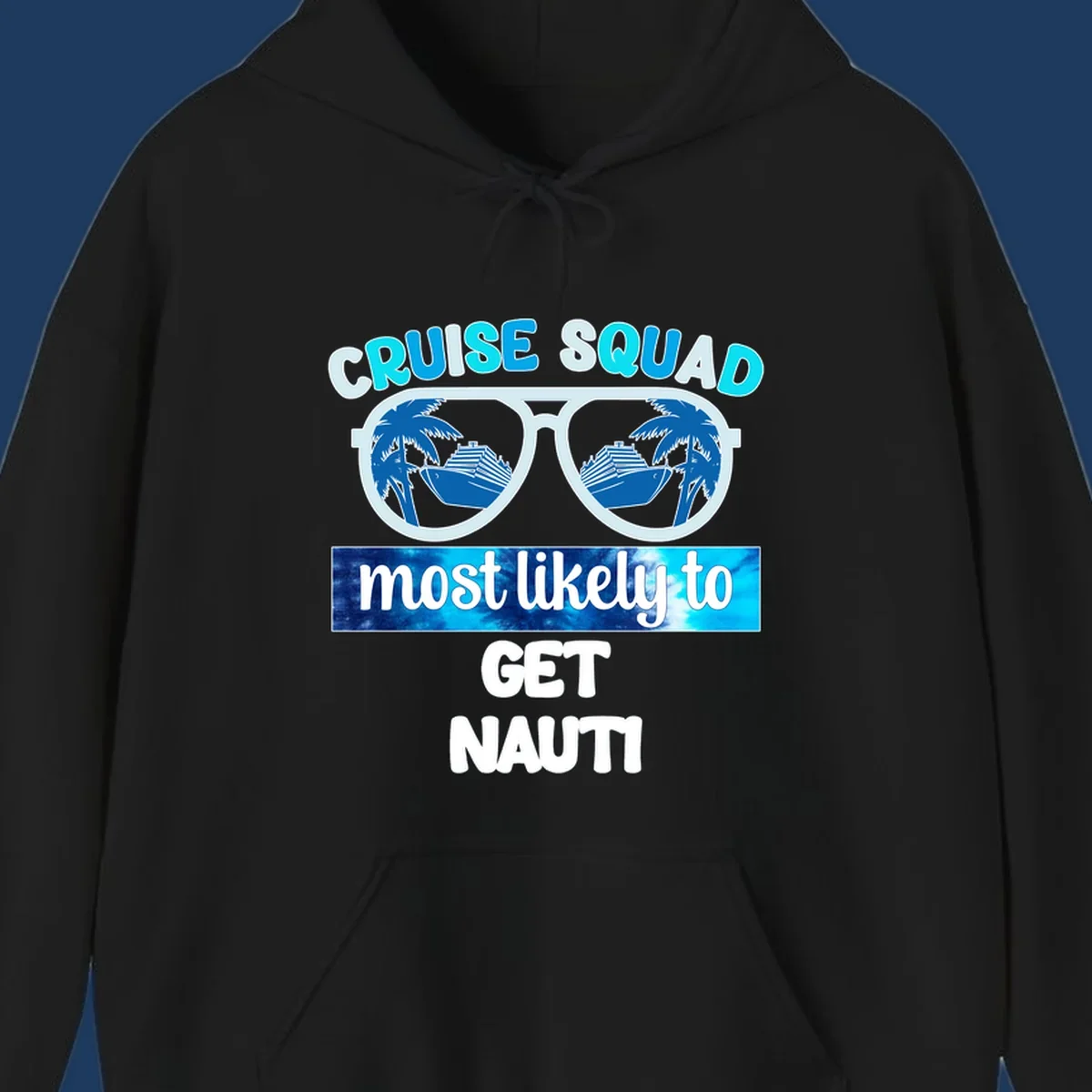 Cruise squad get nauti design with sunglasses reflecting palm trees and cruise ship imagery