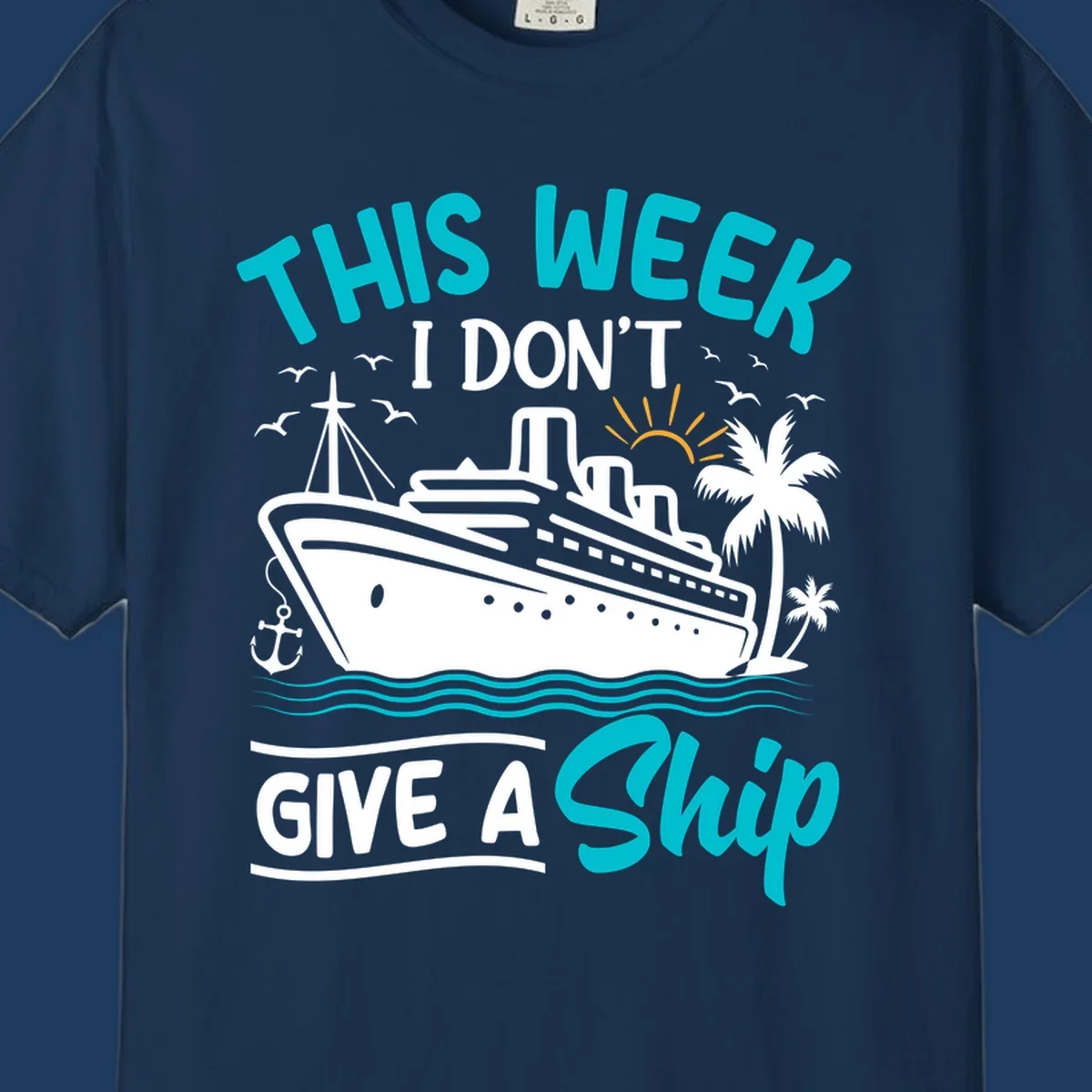 Illustration of a cruise ship with text reading 'This Week I Don't Give A Ship' featuring nautical elements and ocean waves