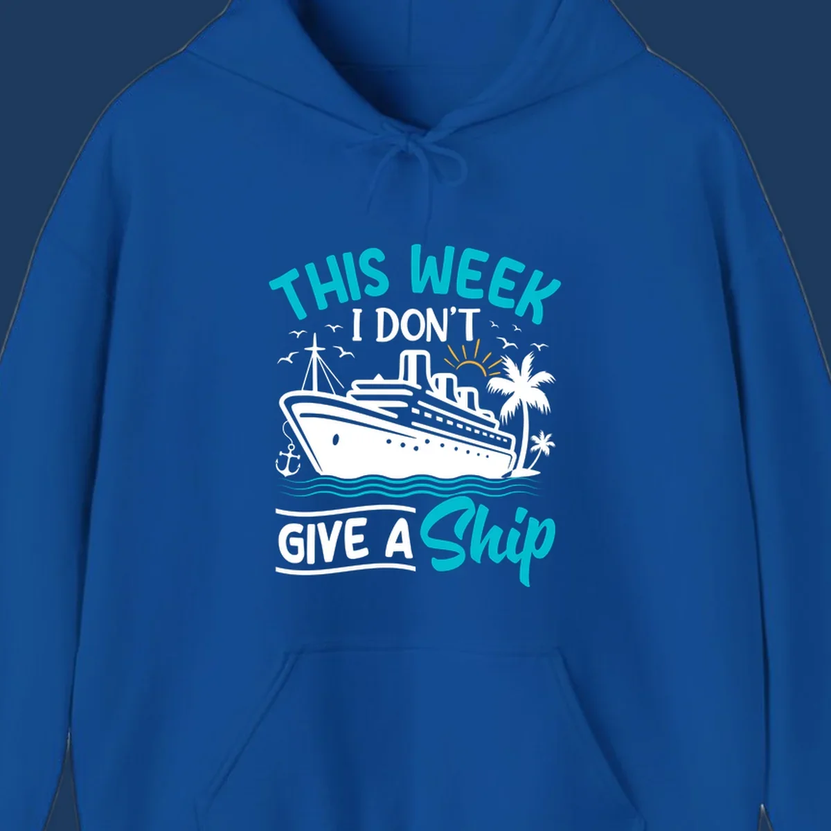 Illustration of a cruise ship with text reading 'This Week I Don't Give A Ship' featuring nautical elements and ocean waves